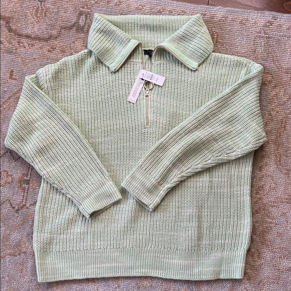 Talbots Light Green Knit Sweater with Zip Detail